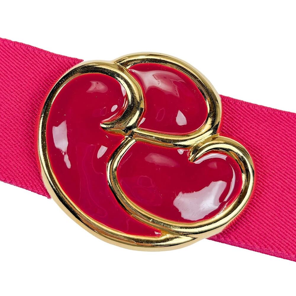 Day-Lor 80s Cinch Belt Women OS Pink Gold Enamel Buckle Stretch Elastic Made USA